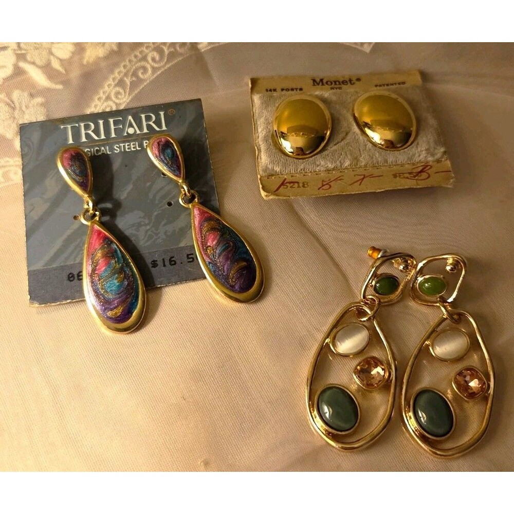 3 Piece Earring Lot, Monet, Trifari and Avon